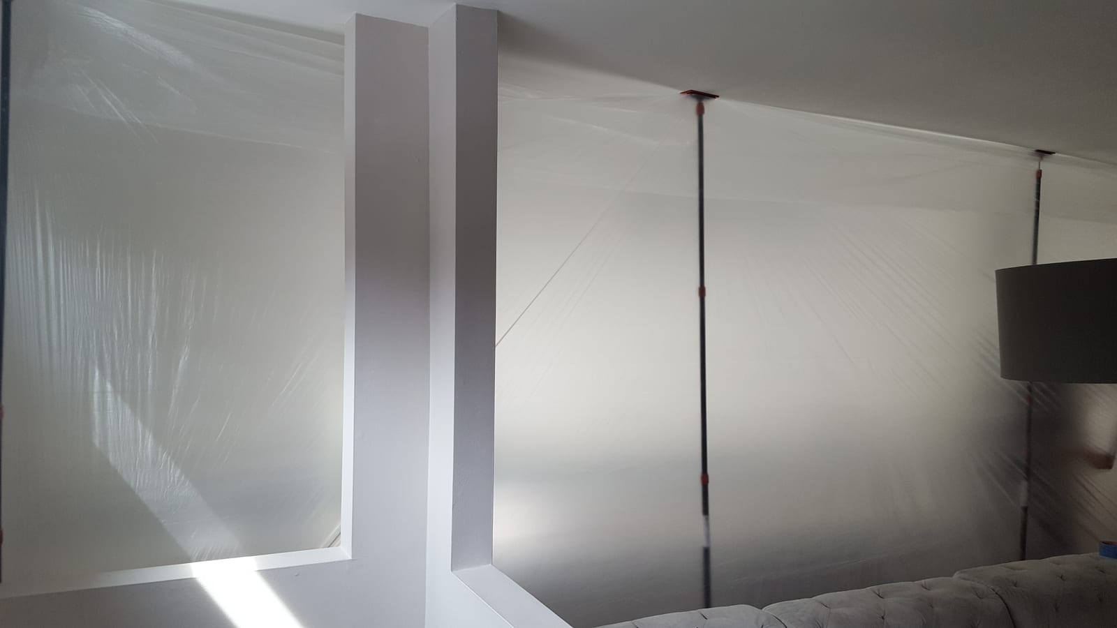 IICRC S520 mold containment setup with poly sheeting and negative air pressure