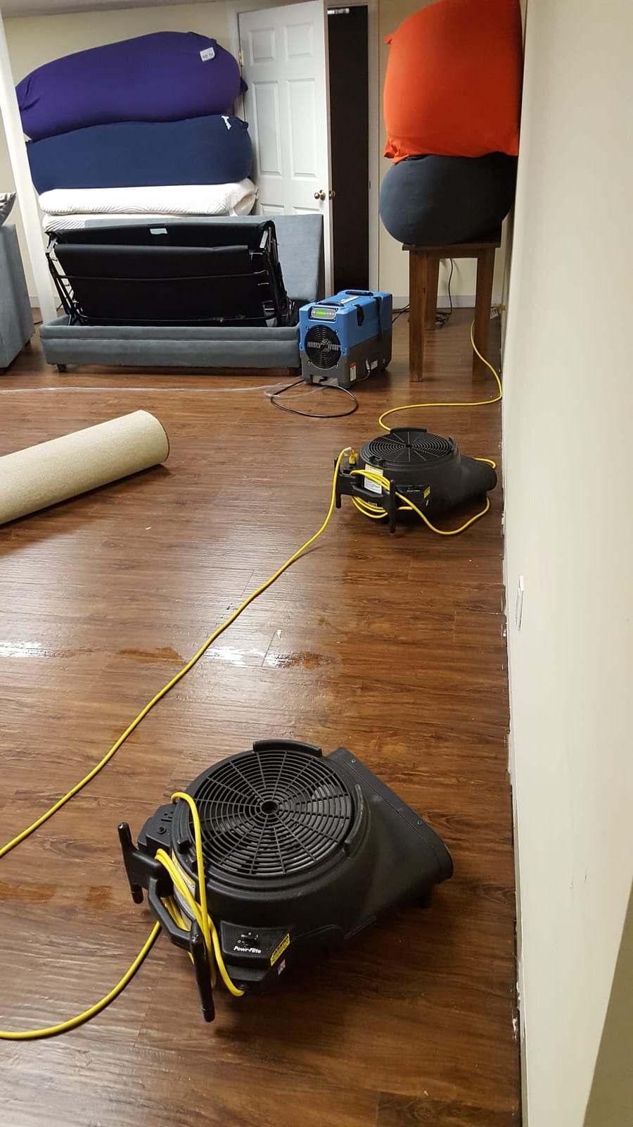 Drying equipment deployed across affected rooms